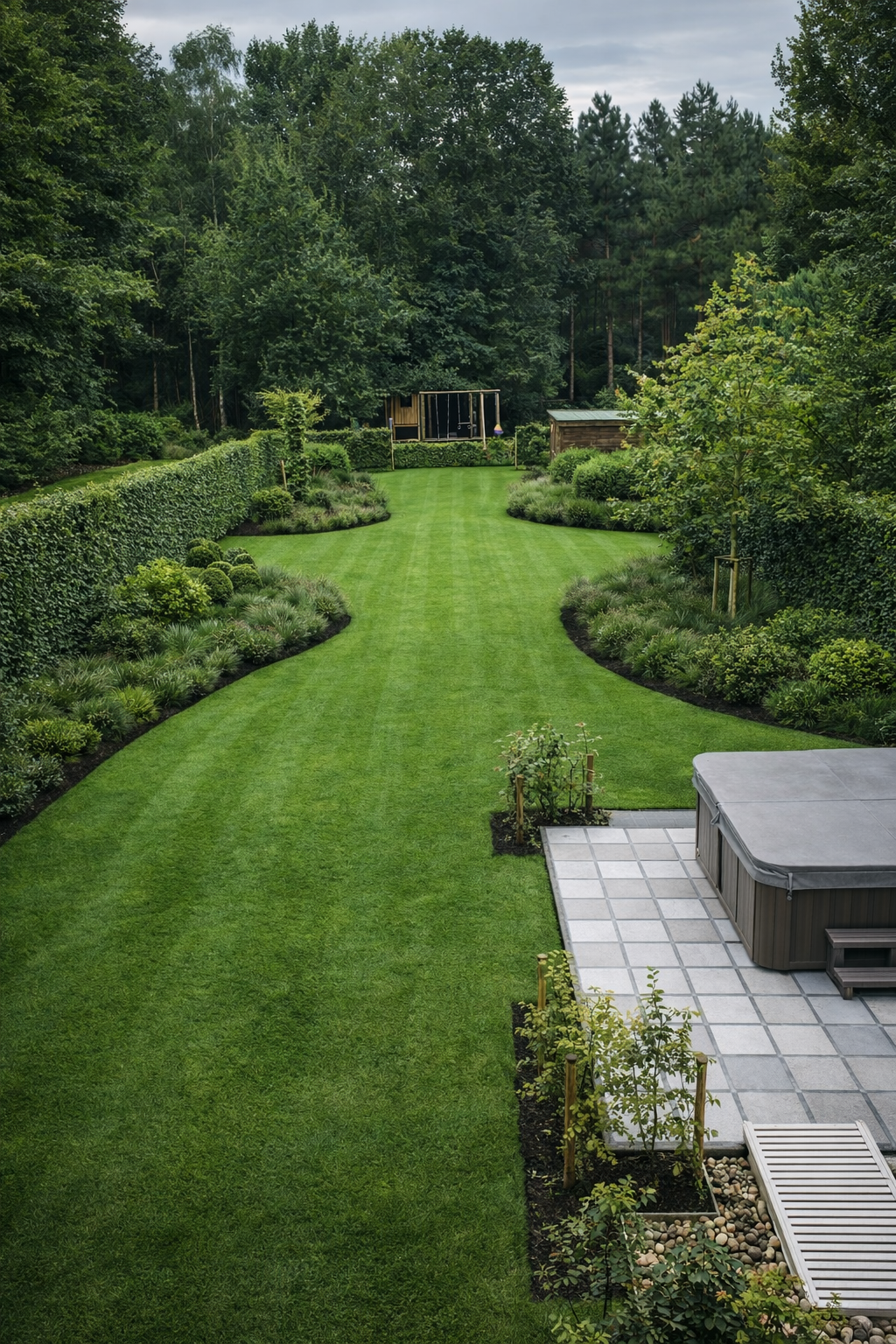 Professional landscaping with pristine lawn and garden design
